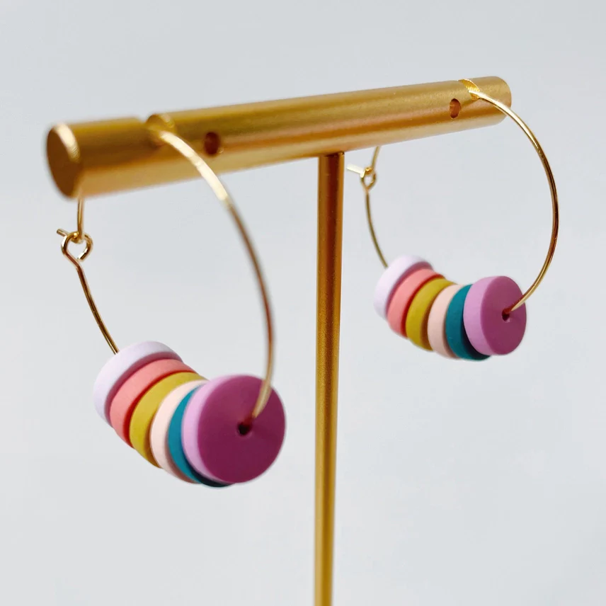 Beaded Hoop Polymer Clay Earrings