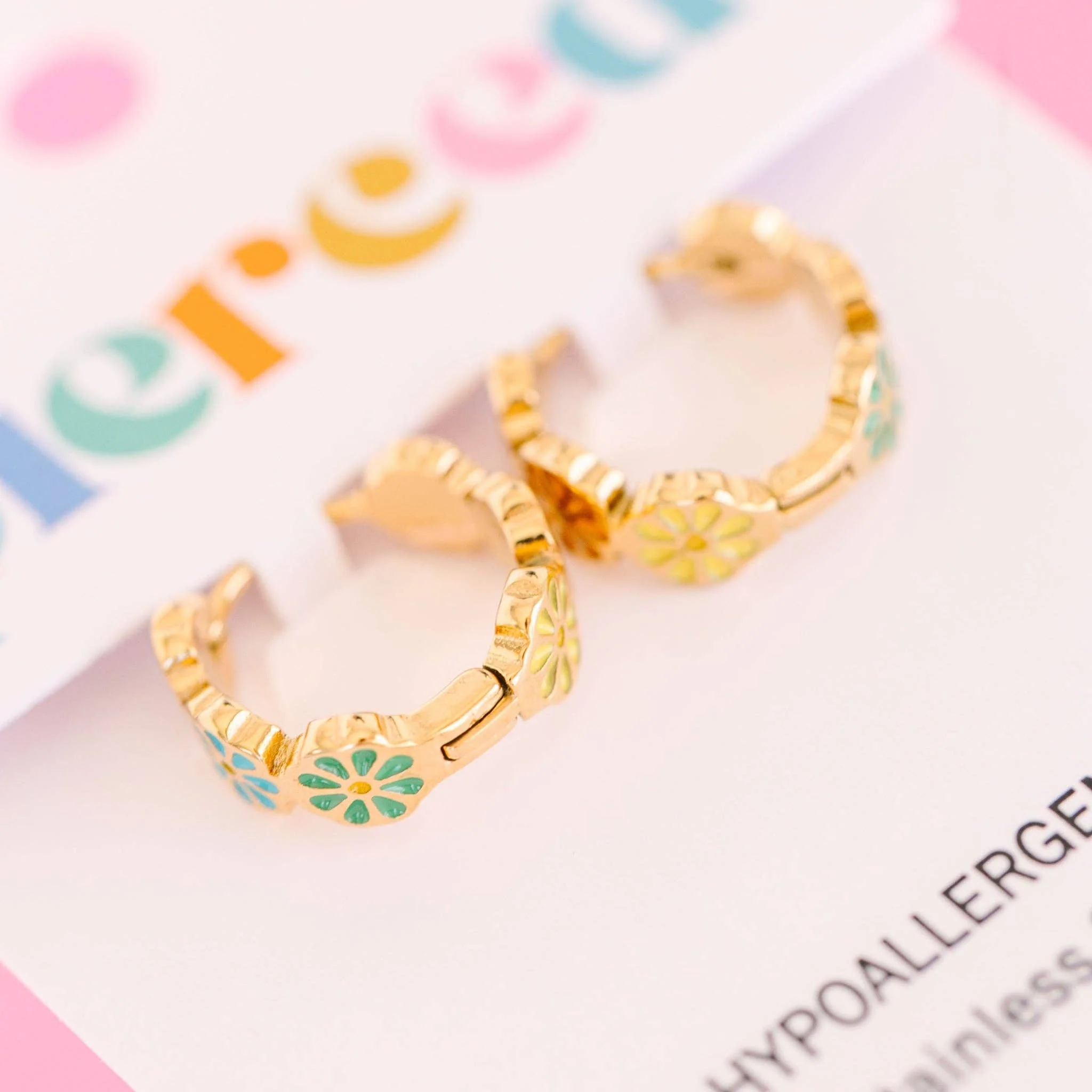 Colorful Daisy Huggie Earrings - Image 3