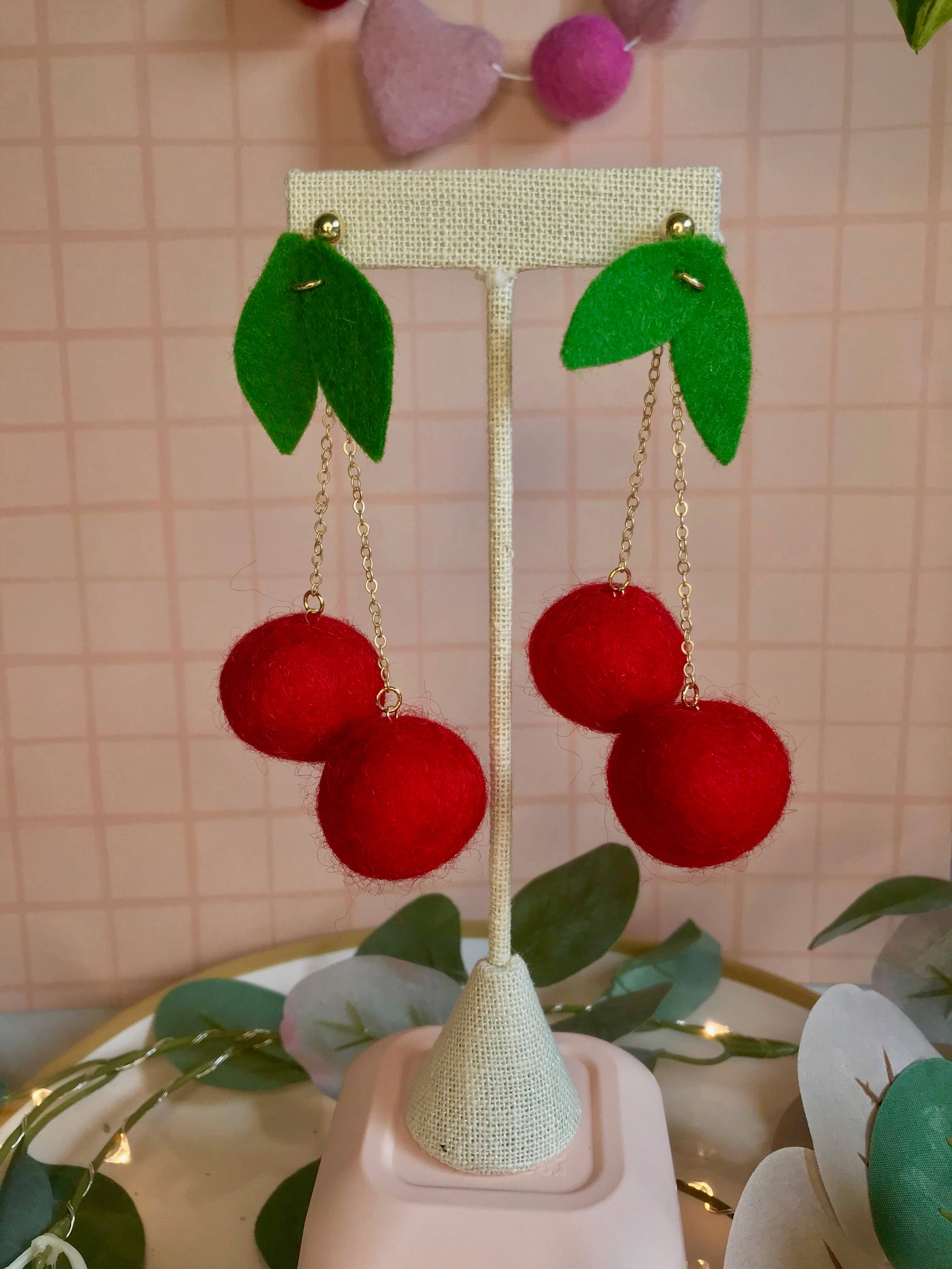Maraschino Cherry Felt Earring - Image 3