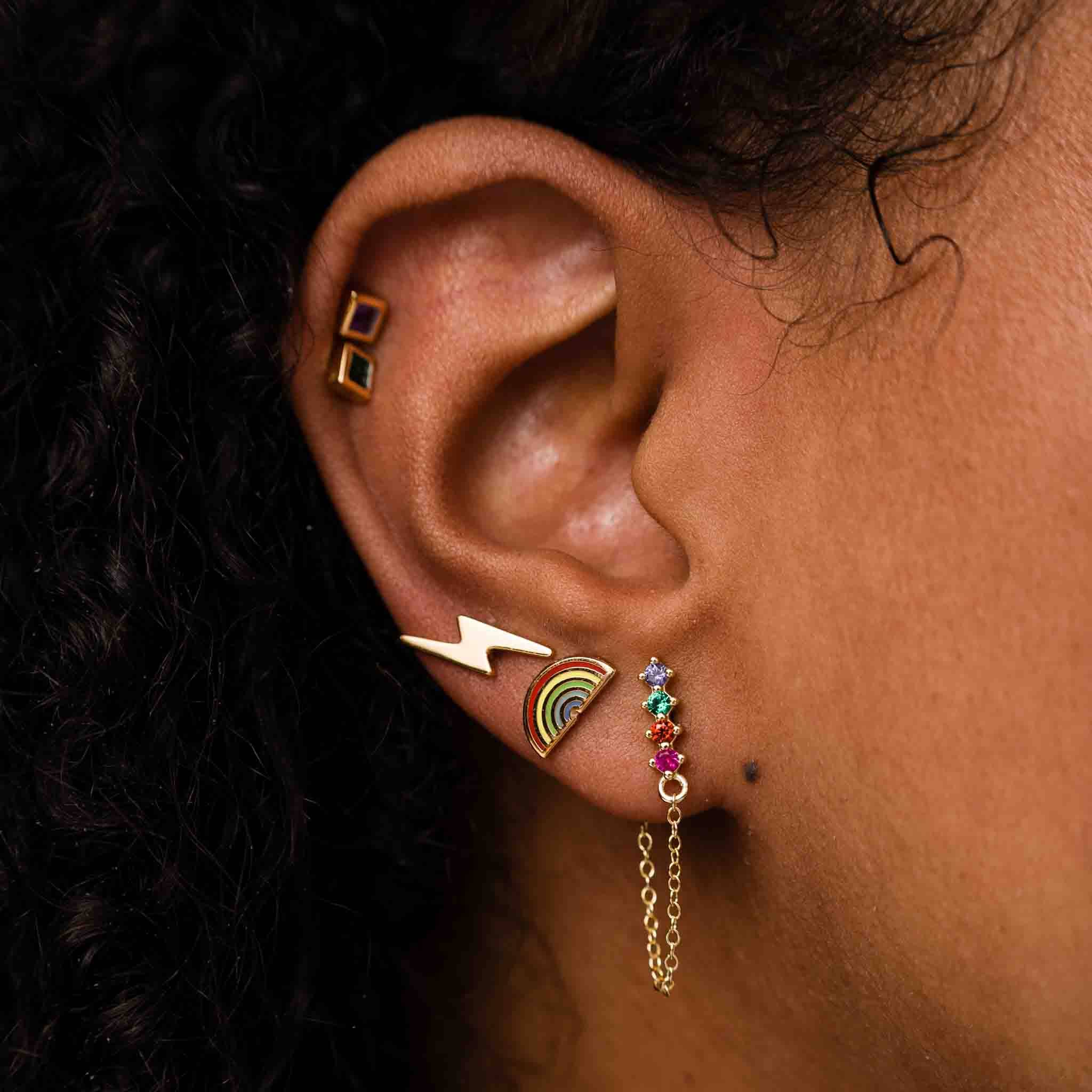 Rainbow Zircon Chain Loop Studs - Image 2